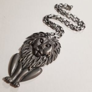 Statement Lion Swing Pendant Necklace Mod Long